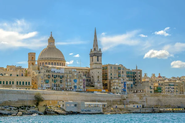 Uitzicht Valletta Vanaf Kust Met Koepel Van Onze Lieve Vrouwebasiliek — Stockfoto