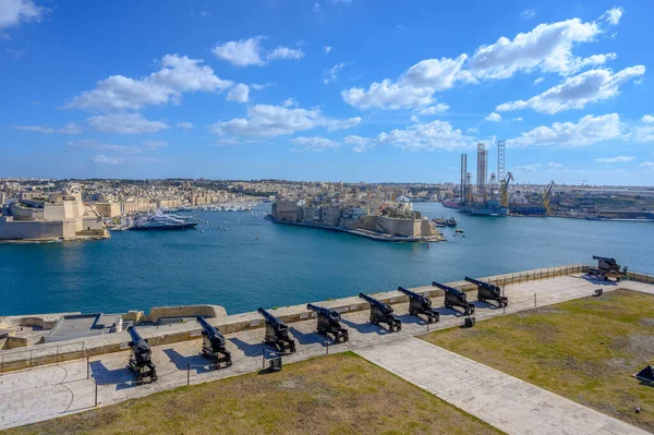 Veduta Delle Città Dalla Batteria Valletta Malta — Foto Stock
