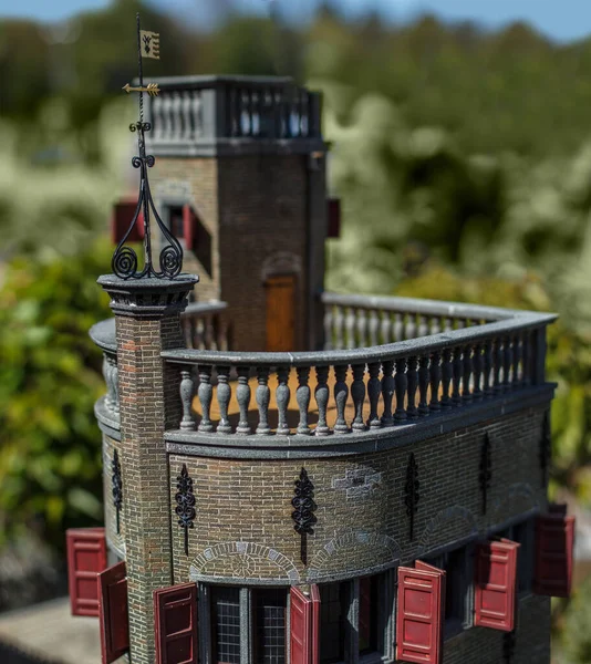 miniature medieval balcony with stone fence shot with blur