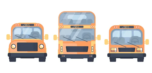 Set van stadsbus. De bus van de school. Voertuig voor vervoer passagiers. Bus excursie. — Stockvector