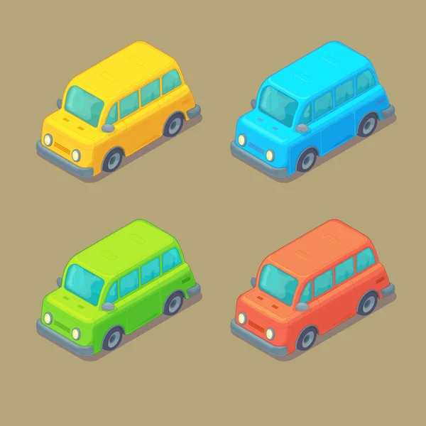 Set of isometric cars. Cartoon style. City transport. — Stock Vector