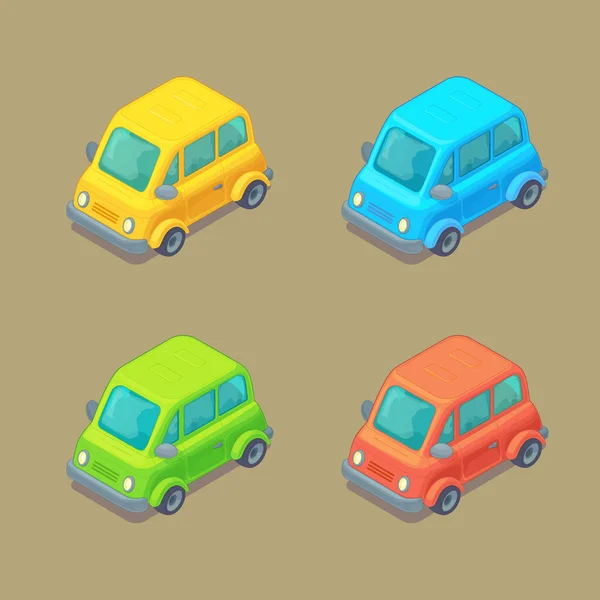 Set of isometric cars. Cartoon style. City transport. — Stock Vector