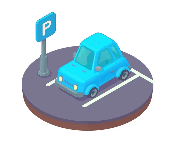 Parking ze znakiem drogowym i samochodowym. Ilustracja Stockowa