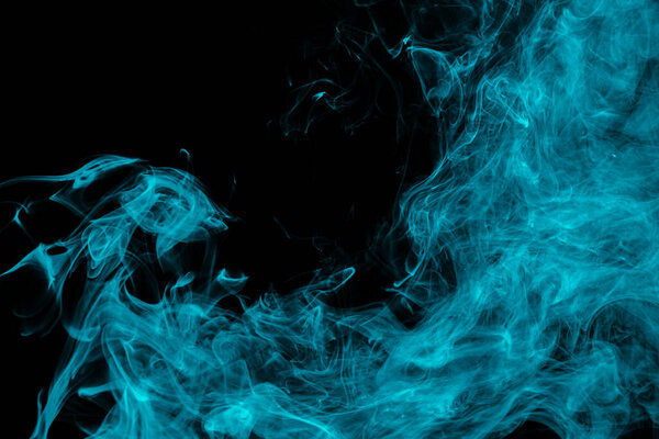 Blue, abstract smoke on a black background
