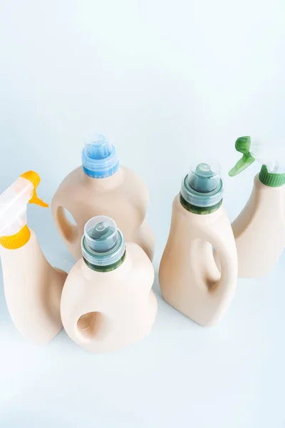 Set Botellas Etiqueta Blanco Para Maqueta Embalaje Detergente Limpieza Sobre — Foto de Stock