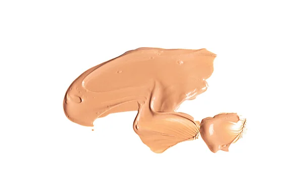 Försiktigt Beige Utstryk Makeup Krämig Foundation Isolerad Vit Bakgrund — Stockfoto