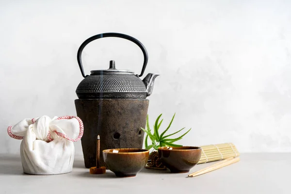 Simple Still Life Tea Set Present Gift Scattered Tea Bamboo — Stock Photo, Image
