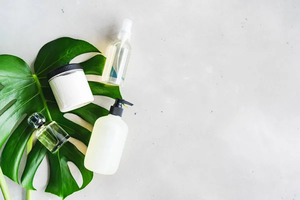 Kozmetikai Készlet Üres Címke Palackok Mockup Csomagolására Bőrápoló Termék Krém — Stock Fotó