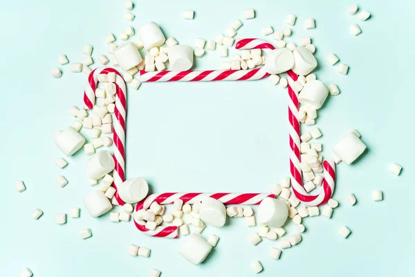 Şeker Kamışı Şekerlemelerle Dolu Bir Noel Planı Metin Için Alanı — Stok fotoğraf