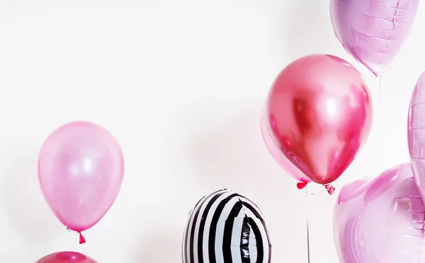 Set Balloons Form Heart Pink Striped Light Background Copy Space — Stock Photo, Image