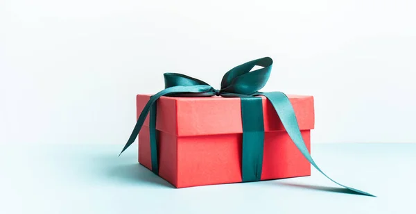 Present Red Gift Box Bow Christmas Festive Layout Mockup Holidays — Stock Photo, Image