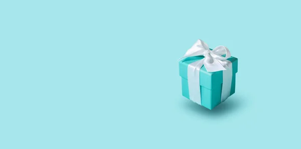 Flying Air Gift Box Tied Silk Ribbon Tiffany Blue Color — 스톡 사진