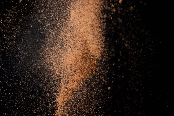 Cocoa Powder Explosion Motion Black Background Chocolate Dust — 스톡 사진