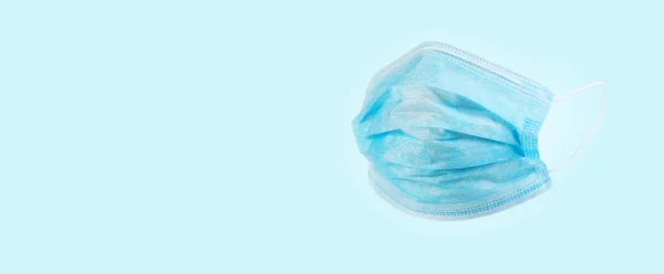 Protecting Disposable Doctors Mask Face Isolated Blue Background Antiviral Safety — Stock Photo, Image