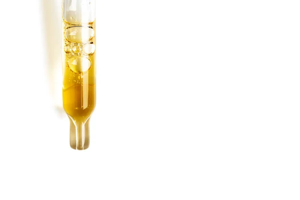 Close Cosmetic Pipette Liquid Drop White Background Macro View Transparent — Stock Photo, Image