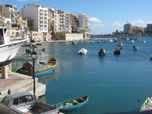 Malta Valletta Båtar Hamnen — Stockfoto