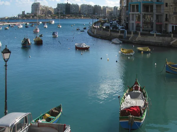 Malta Valletta Båtar Hamnen — Stockfoto