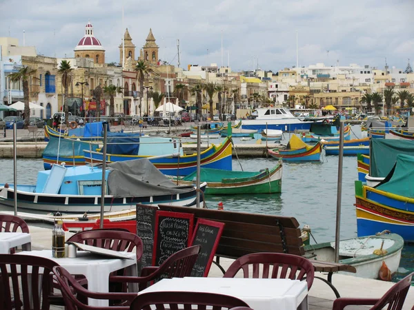 Balıkçı Tekneleri Limanda Marsaxlokk Malta — Stok fotoğraf