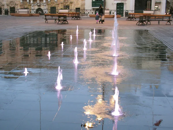 Small fountains in the square. Malta. Valletta.