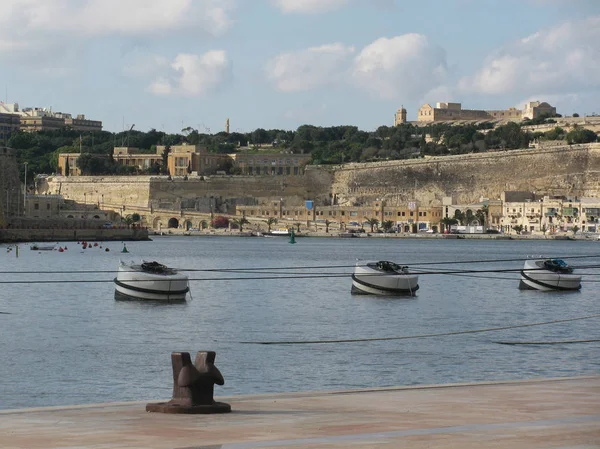 Мальта Вальехо Город Корабли Лодки Саиль Снасти Набережная Порт Море — стоковое фото