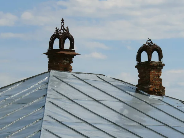 Stare Prowincjonalne Rosyjskie Miasto Myszkin Tak Wyglądały Dachy Kominami — Zdjęcie stockowe