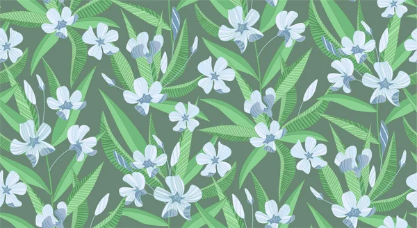 Oleander Flowers Seamless Vector Pattern — Stock Vector
