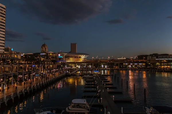 Darling Limanı Gece Sydney Avustralya — Stok fotoğraf