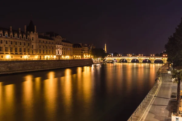 Seine River Pont Neuf Quai Horloge Noci Paříž — Stock fotografie