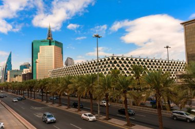 King Fahd Road and King Fahad National Library on a sunny day, Riyadh clipart