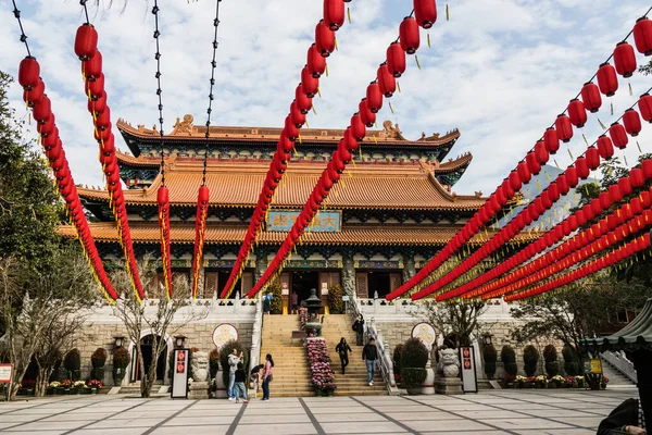 Patio Del Monasterio Lin Con Decoraciones Tradicionales Chinas Año Nuevo —  Fotos de Stock