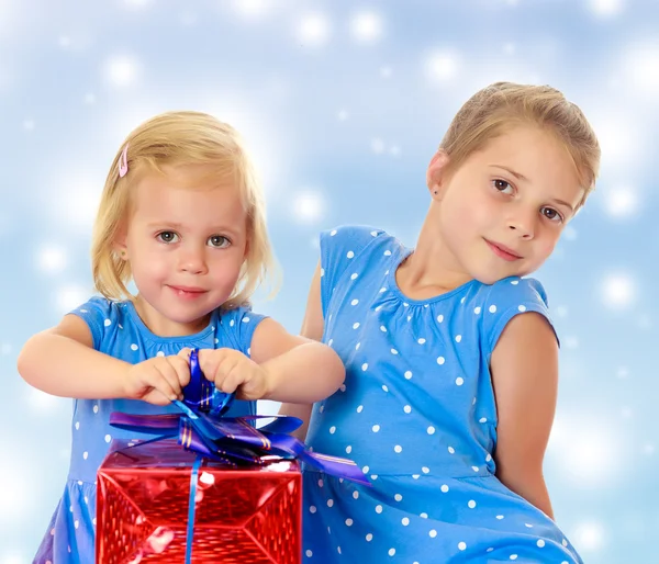 Zwei Schwestern mit einem Geschenk — Stockfoto