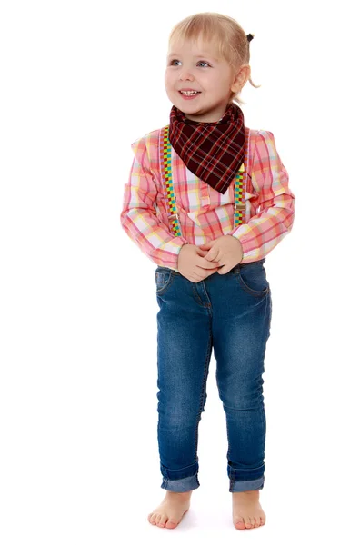 Küçük kız bir kovboy olarak giyinmiş — Stok fotoğraf