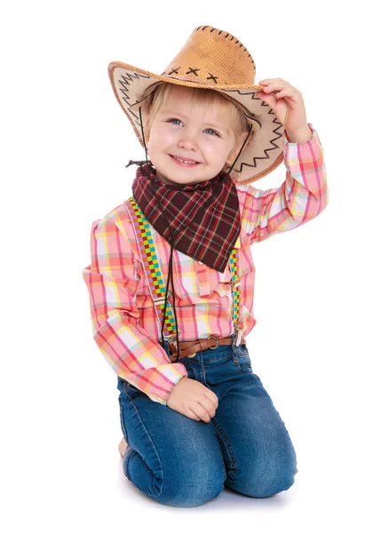 Liten flicka klädd som en cowboy — Stockfoto