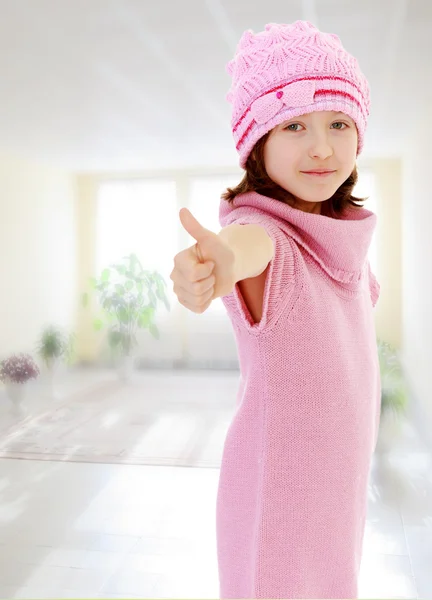 Girl shows thumb up — Stock Photo, Image