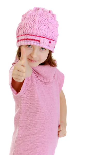 Girl shows thumb up — Stock Photo, Image