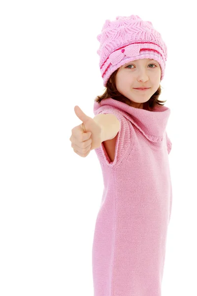 Girl shows thumb up — Stock Photo, Image