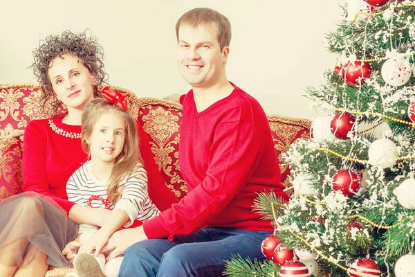 Die junge Familie feiert Neujahr. — Stockfoto