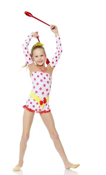 Gymnast does exercises with a ball — Stock Photo, Image