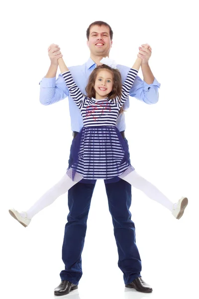 Dad holding daughters hands. — Stock Photo, Image