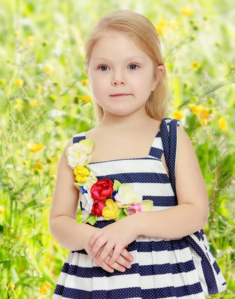 Niña con un vestido a rayas . —  Fotos de Stock