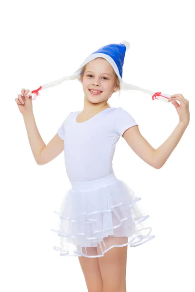 Девушка гимнастка в капюшоне Санта Клаус . — стоковое фото
