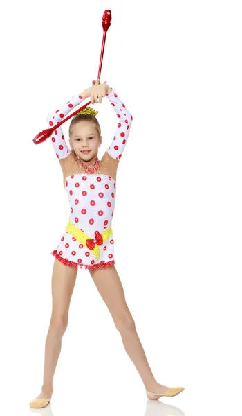 Gymnast does exercises with a ball — Stock Photo, Image