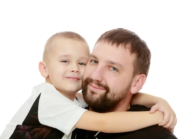 Dad and son hug. — Stock Photo, Image