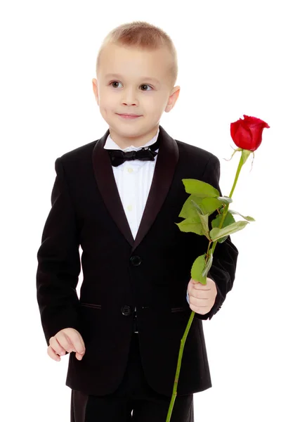 The boy gives the girl a flower. — Stock Photo, Image