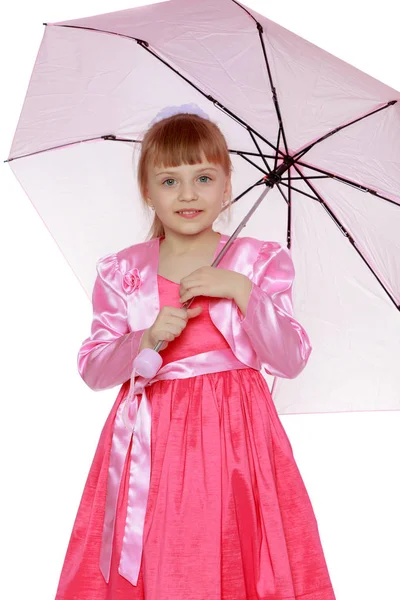 Menina loira em vestido vermelho . — Fotografia de Stock