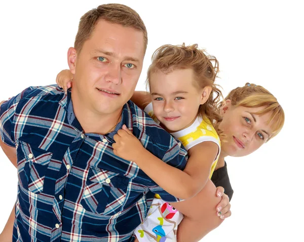 Anne ve kızı arkasından baba dikkat et — Stok fotoğraf