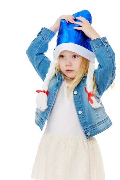 Little girl cap Santa Claus. — Stock Photo, Image