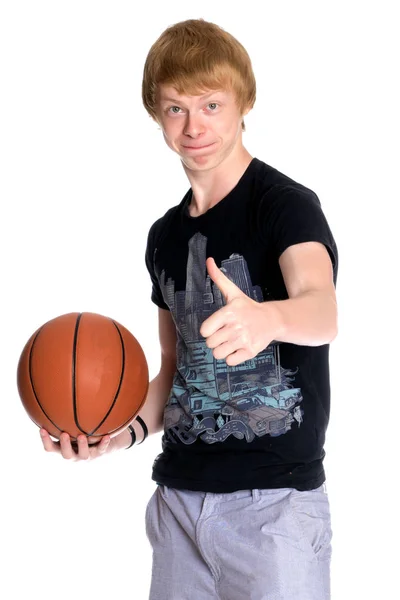 Bien hecho chico con una pelota de baloncesto —  Fotos de Stock