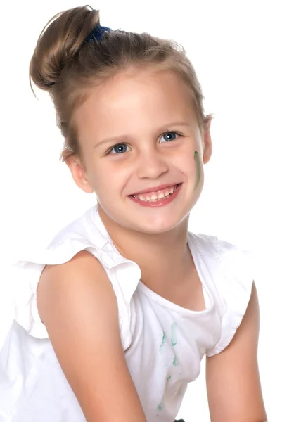 Niña con un cepillo en la mano — Foto de Stock