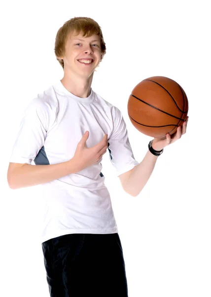 Bien hecho chico con una pelota de baloncesto —  Fotos de Stock